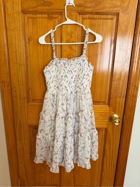 Girls Cream Floral Smocked Sundress